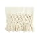 Cream Woven Cotton Throw Blanket with Crochet &#x26; Fringe